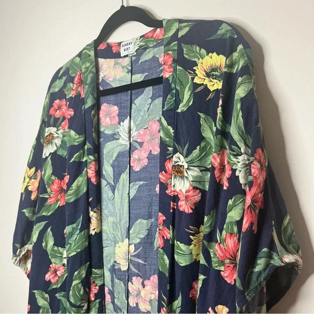 ARITZIA SUNDAY BEST Aitken Tropical Beachy Boho Flowy Longlined Open Kimono